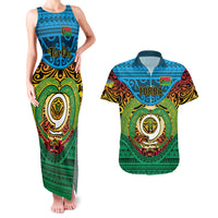 Personalized Vanuatu Torba Province Couples Matching Tank Maxi Dress and Hawaiian Shirt Vanuatuan Coat Of Arms Polynesian Pattern LT05 Green - Polynesian Pride