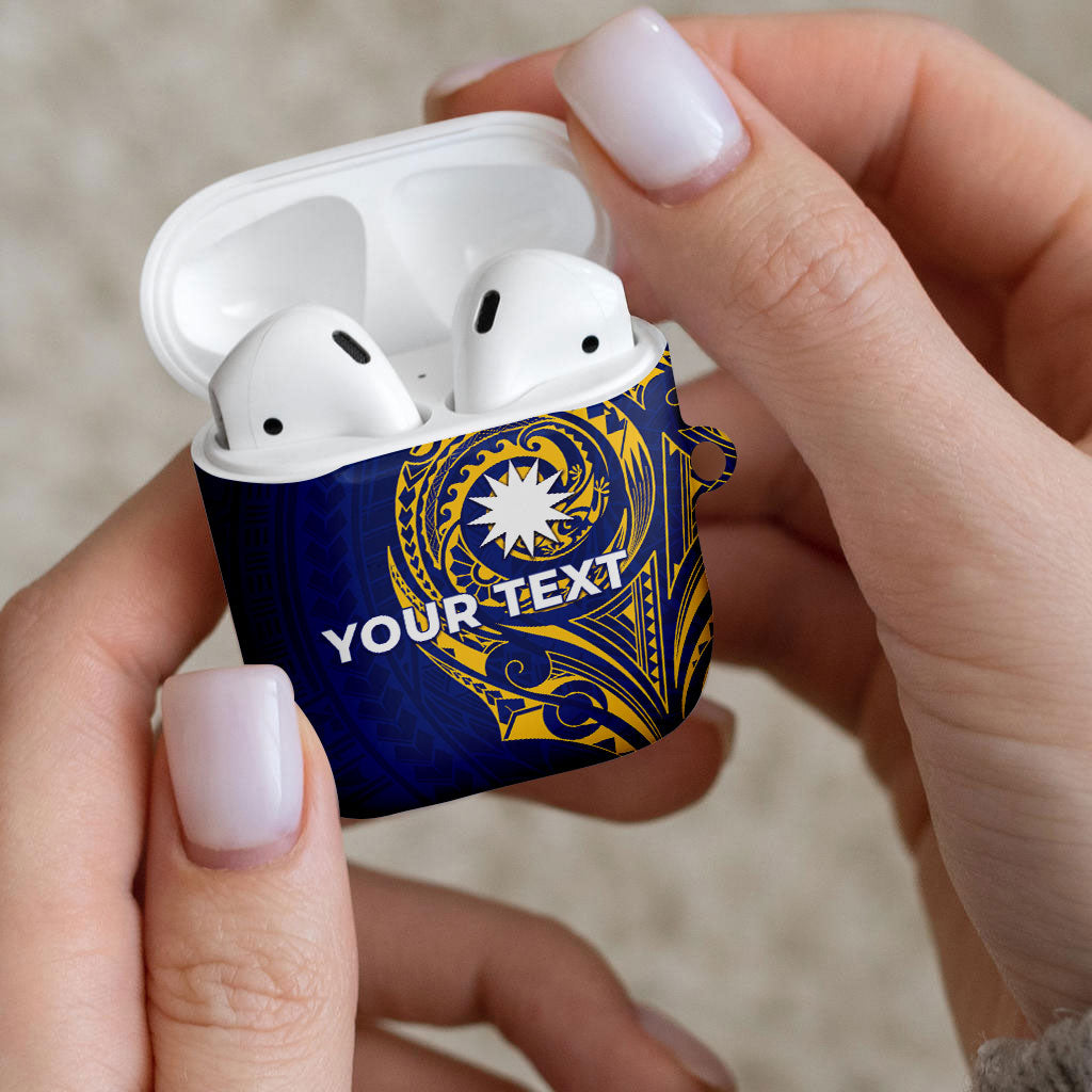 Personalised Nauru Angam Day AirPods Case Gold Navy Tribal Pattern