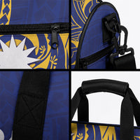 Personalised Nauru Angam Day Duffle Bag Gold Navy Tribal Pattern