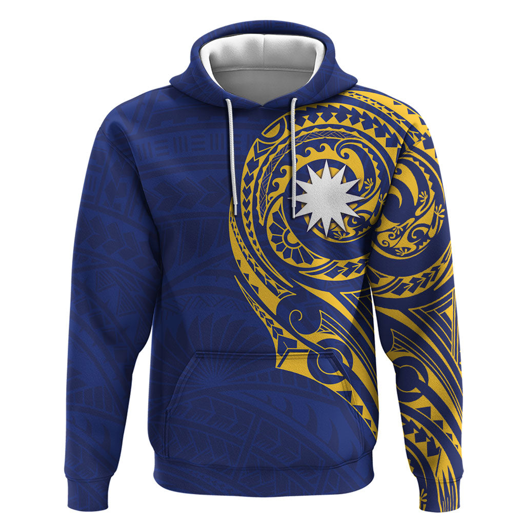 Personalised Nauru Angam Day Hoodie Gold Navy Tribal Pattern