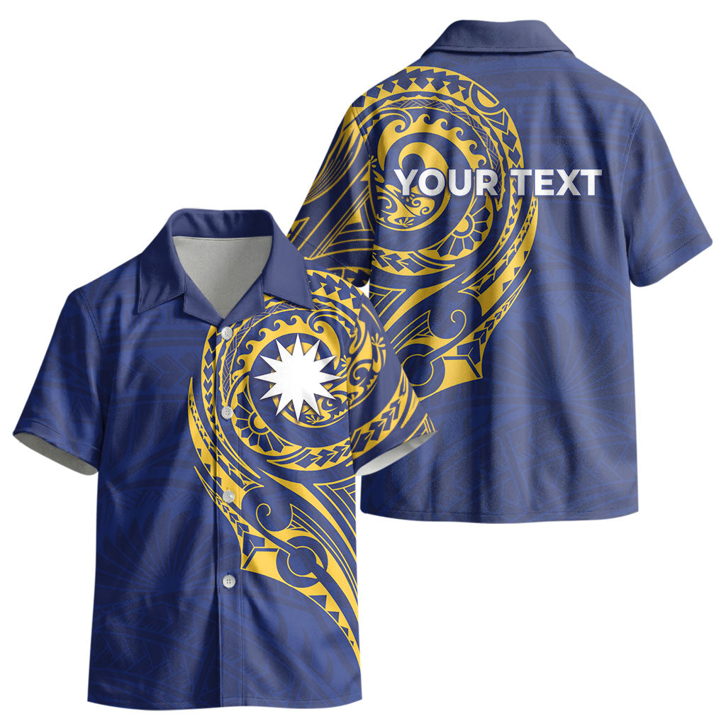 Personalised Nauru Angam Day Kid Hawaiian Shirt Gold Navy Tribal Pattern