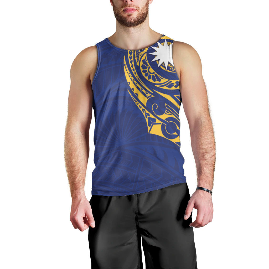 Personalised Nauru Angam Day Men Tank Top Gold Navy Tribal Pattern