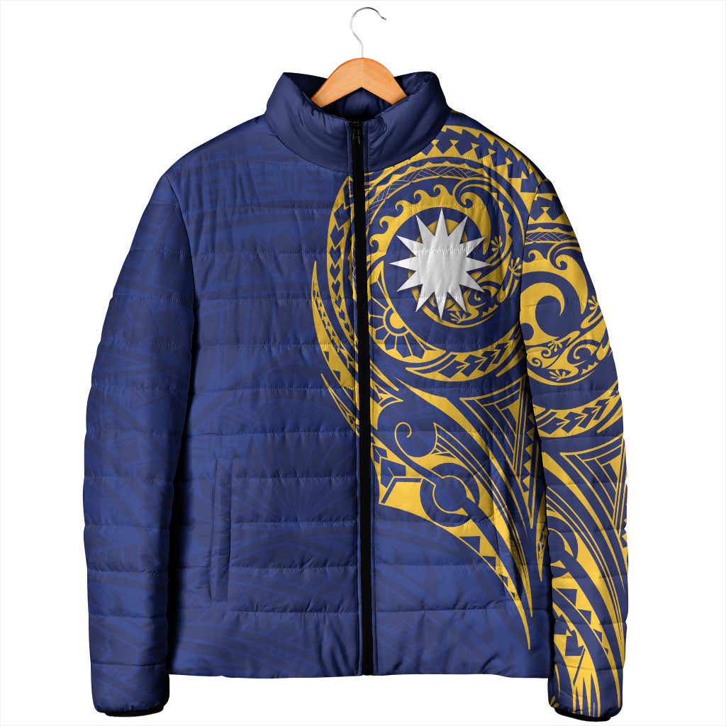 Personalised Nauru Angam Day Padded Jacket Gold Navy Tribal Pattern