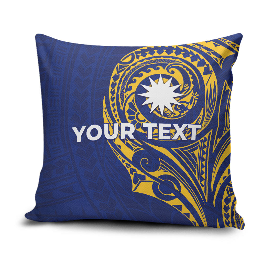 Personalised Nauru Angam Day Pillow Cover Gold Navy Tribal Pattern
