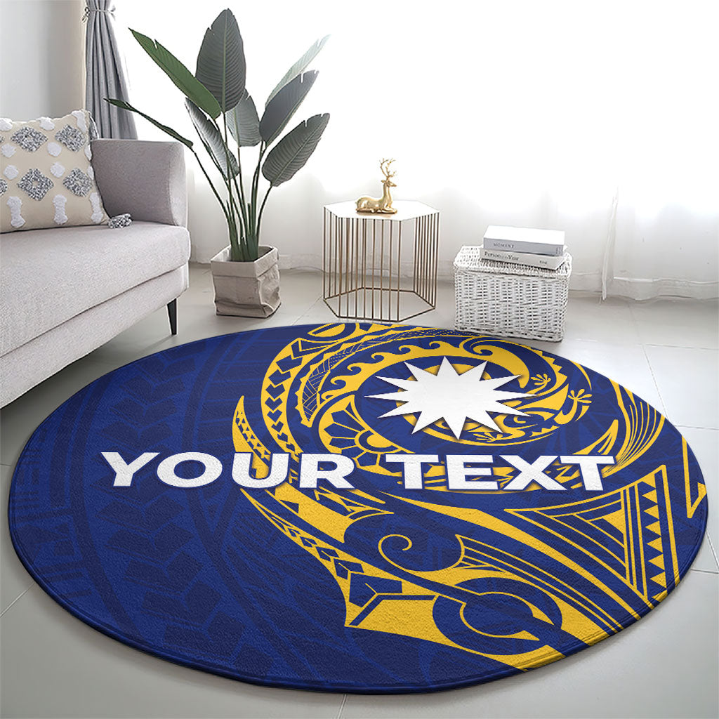 Personalised Nauru Angam Day Round Carpet Gold Navy Tribal Pattern