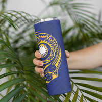 Personalised Nauru Angam Day Skinny Tumbler Gold Navy Tribal Pattern