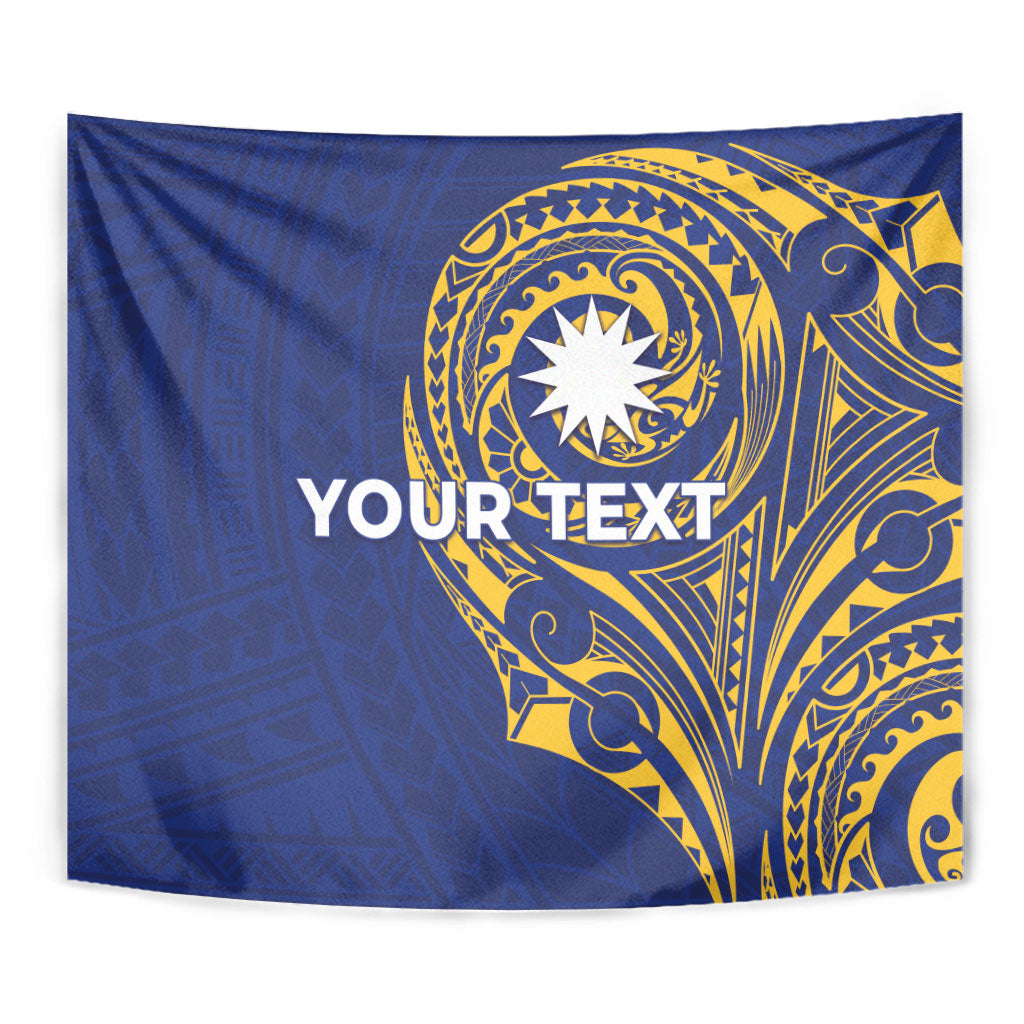 Personalised Nauru Angam Day Tapestry Gold Navy Tribal Pattern
