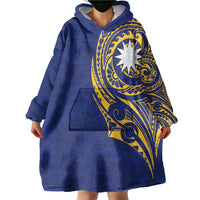 Personalised Nauru Angam Day Wearable Blanket Hoodie Gold Navy Tribal Pattern LT05 - Polynesian Pride