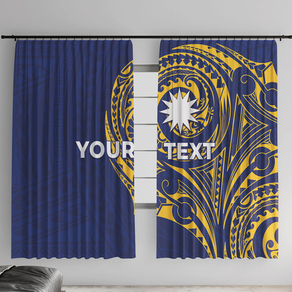 Personalised Nauru Angam Day Window Curtain Gold Navy Tribal Pattern