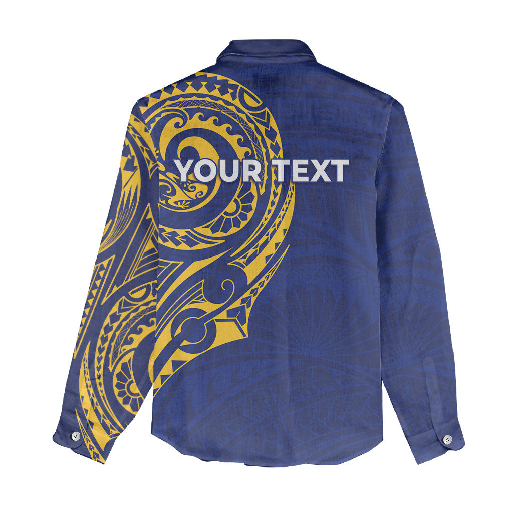 Personalised Nauru Angam Day Women Casual Shirt Gold Navy Tribal Pattern LT05 - Polynesian Pride