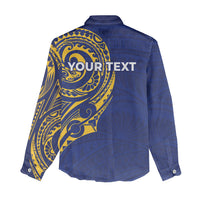 Personalised Nauru Angam Day Women Casual Shirt Gold Navy Tribal Pattern LT05 - Polynesian Pride