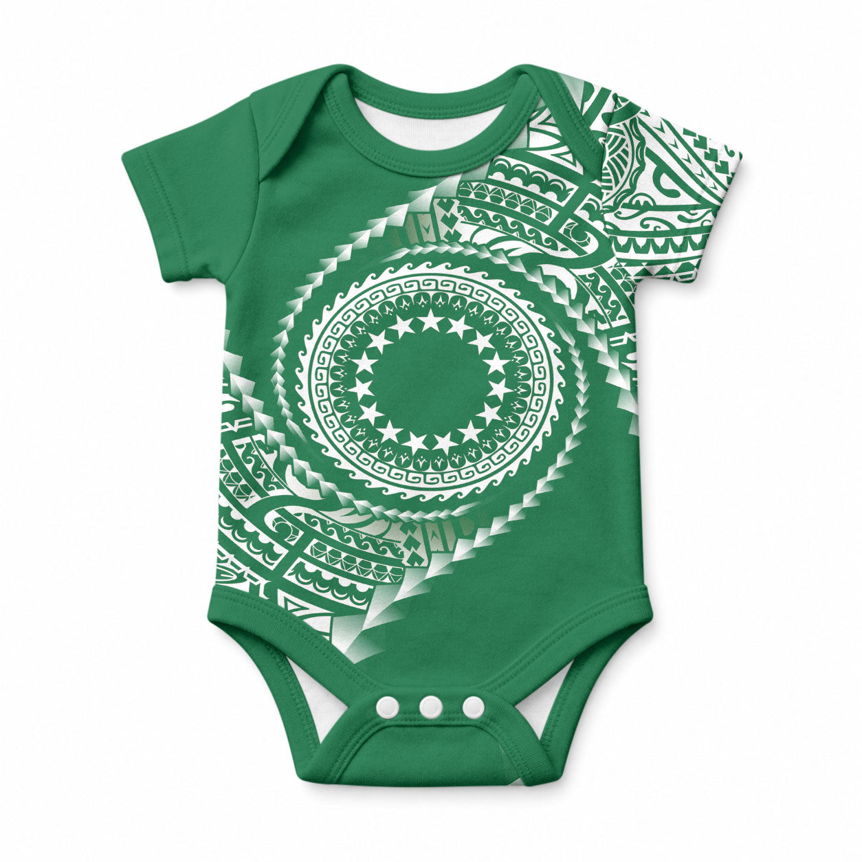 Cook Islands Gospel Day Baby Onesie Green Tribal Curves LT05 Green - Polynesian Pride