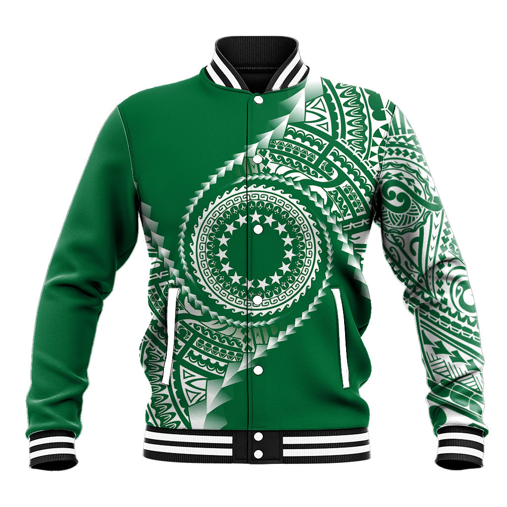 Cook Islands Gospel Day Baseball Jacket Green Tribal Curves LT05 Unisex Green - Polynesian Pride