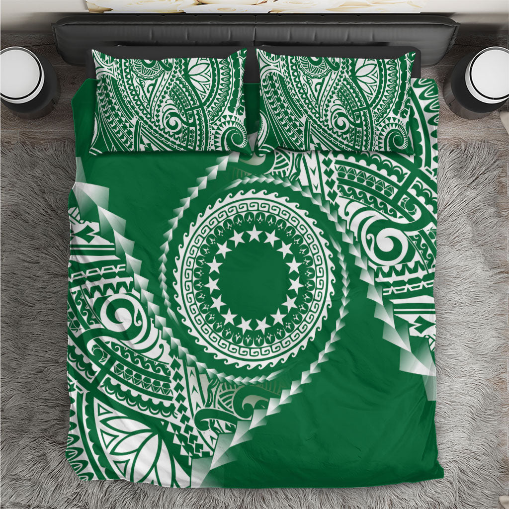 Cook Islands Gospel Day Bedding Set Green Tribal Curves