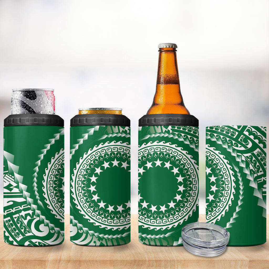 Cook Islands Gospel Day 4 in 1 Can Cooler Tumbler Green Tribal Curves LT05 - Polynesian Pride