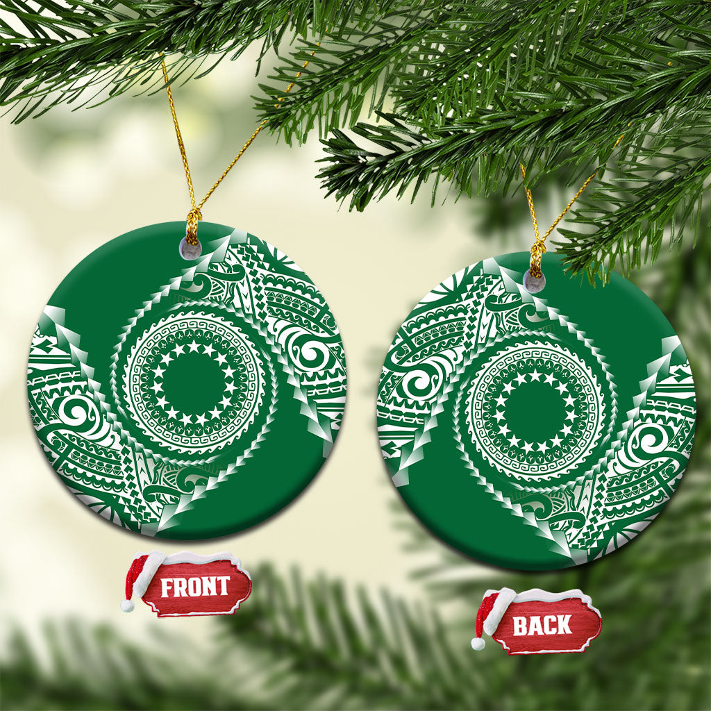 Cook Islands Gospel Day Ceramic Ornament Green Tribal Curves