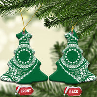 Cook Islands Gospel Day Ceramic Ornament Green Tribal Curves