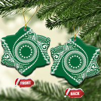 Cook Islands Gospel Day Ceramic Ornament Green Tribal Curves