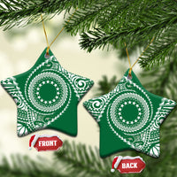 Cook Islands Gospel Day Ceramic Ornament Green Tribal Curves