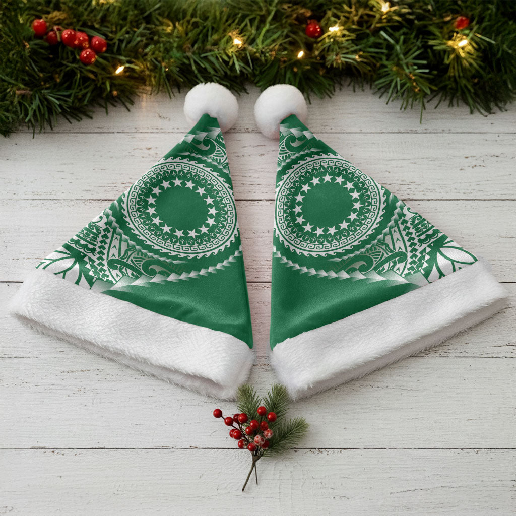 Cook Islands Gospel Day Christmas Santa Hat Green Tribal Curves LT05 - Polynesian Pride