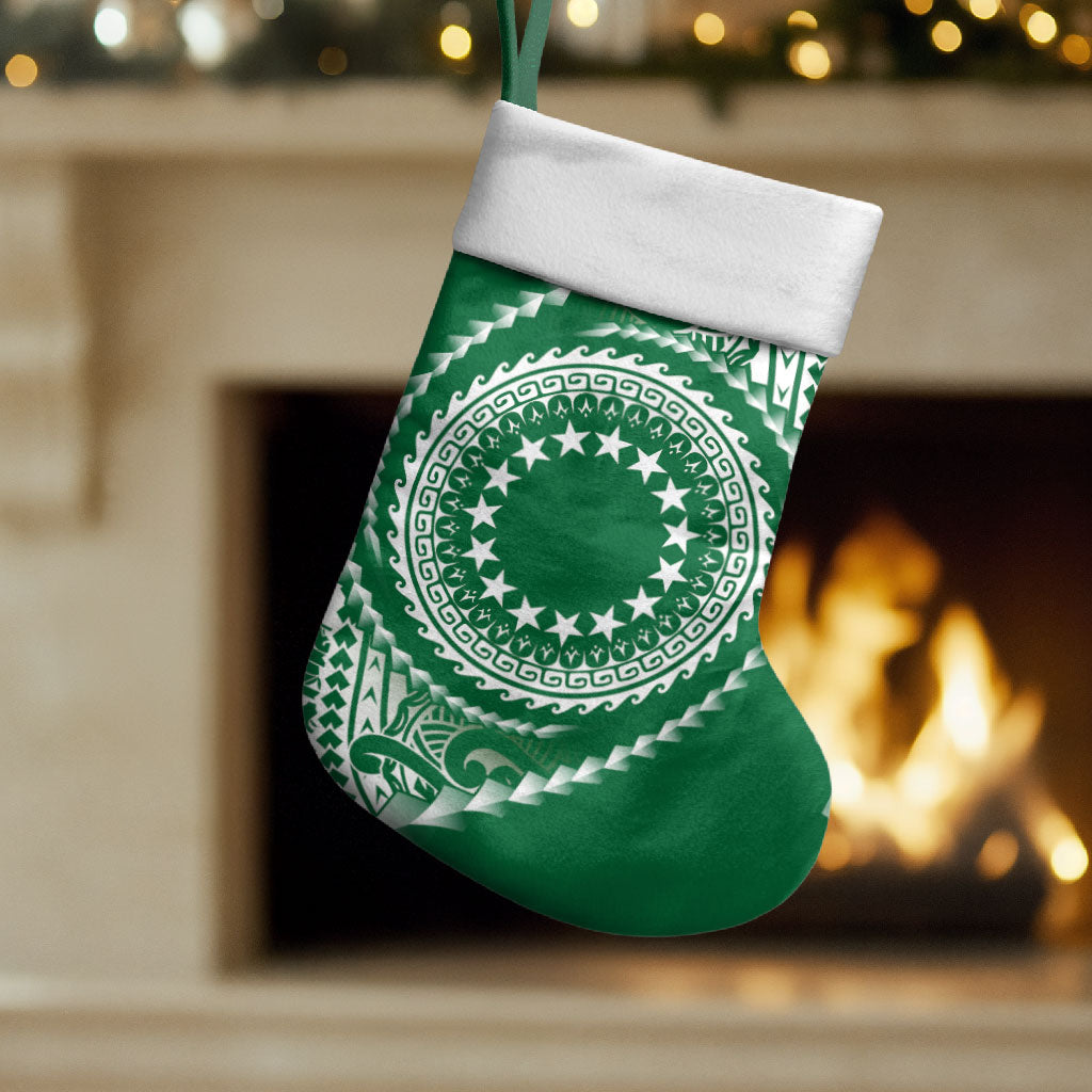 Cook Islands Gospel Day Christmas Stocking Green Tribal Curves LT05 Set of 2 Green - Polynesian Pride