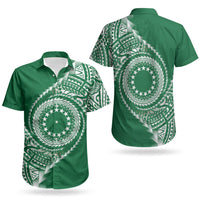 Cook Islands Gospel Day Couples Matching Puletasi and Hawaiian Shirt Green Tribal Curves LT05 - Polynesian Pride