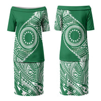 Cook Islands Gospel Day Couples Matching Puletasi and Hawaiian Shirt Green Tribal Curves LT05 - Polynesian Pride