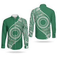 Cook Islands Gospel Day Couples Matching Short Sleeve Bodycon Dress and Long Sleeve Button Shirt Green Tribal Curves LT05 - Polynesian Pride