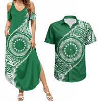 Cook Islands Gospel Day Couples Matching Summer Maxi Dress and Hawaiian Shirt Green Tribal Curves LT05 Green - Polynesian Pride