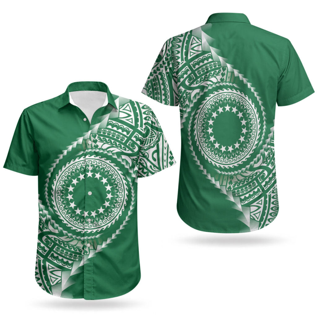 Cook Islands Gospel Day Couples Matching Summer Maxi Dress and Hawaiian Shirt Green Tribal Curves LT05 - Polynesian Pride