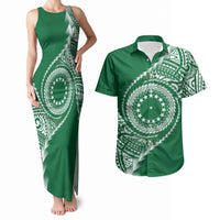 Cook Islands Gospel Day Couples Matching Tank Maxi Dress and Hawaiian Shirt Green Tribal Curves LT05 Green - Polynesian Pride