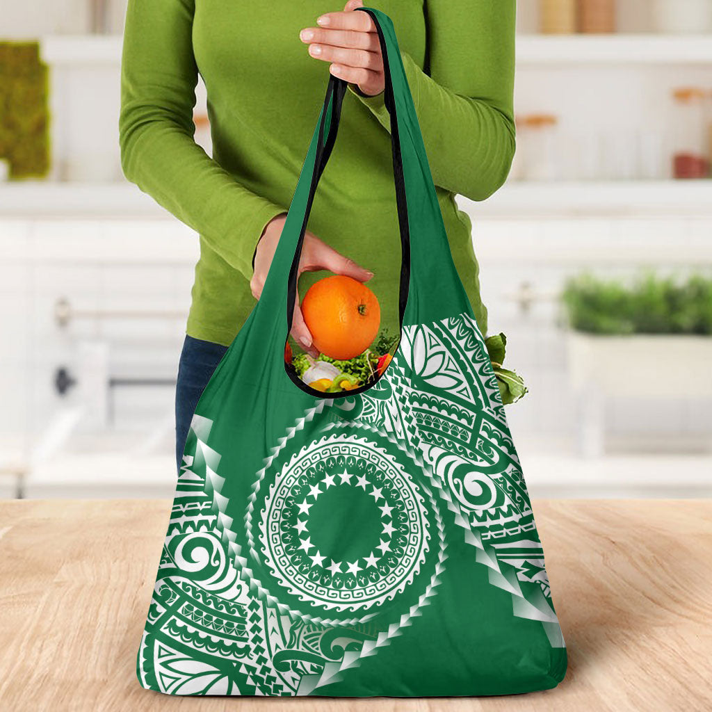 Cook Islands Gospel Day Grocery Bag Green Tribal Curves