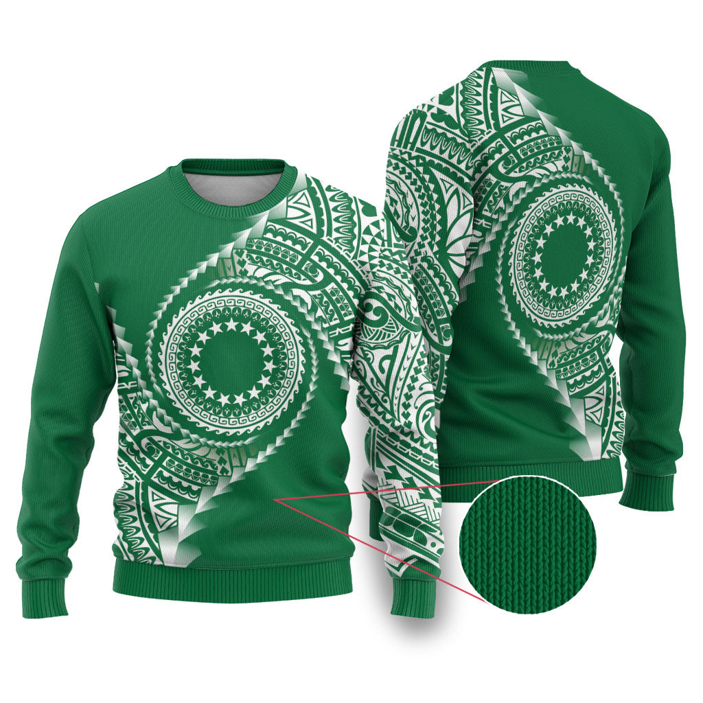 Cook Islands Gospel Day Ugly Christmas Sweater Green Tribal Curves LT05 Green - Polynesian Pride