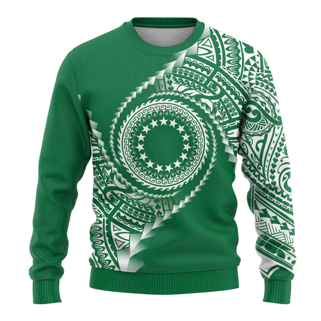 Cook Islands Gospel Day Ugly Christmas Sweater Green Tribal Curves LT05 - Polynesian Pride