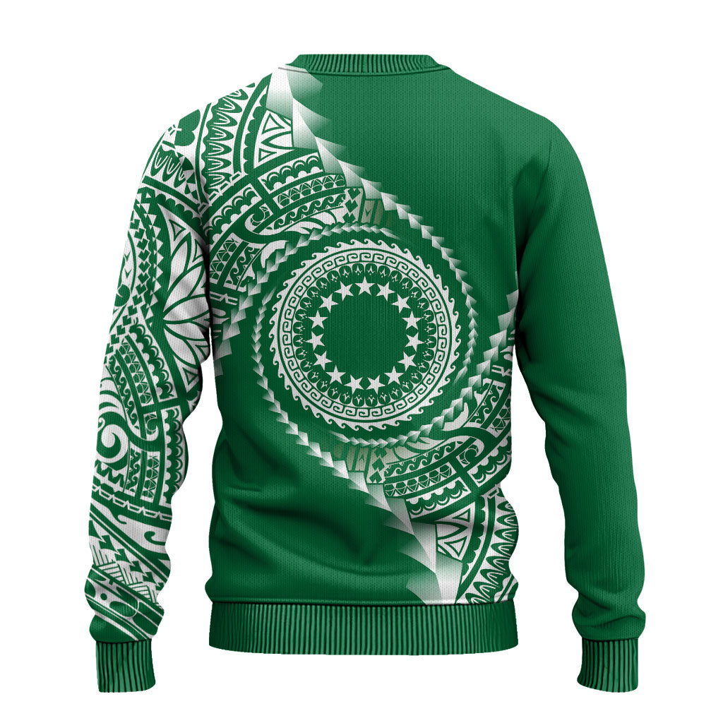 Cook Islands Gospel Day Ugly Christmas Sweater Green Tribal Curves LT05 - Polynesian Pride