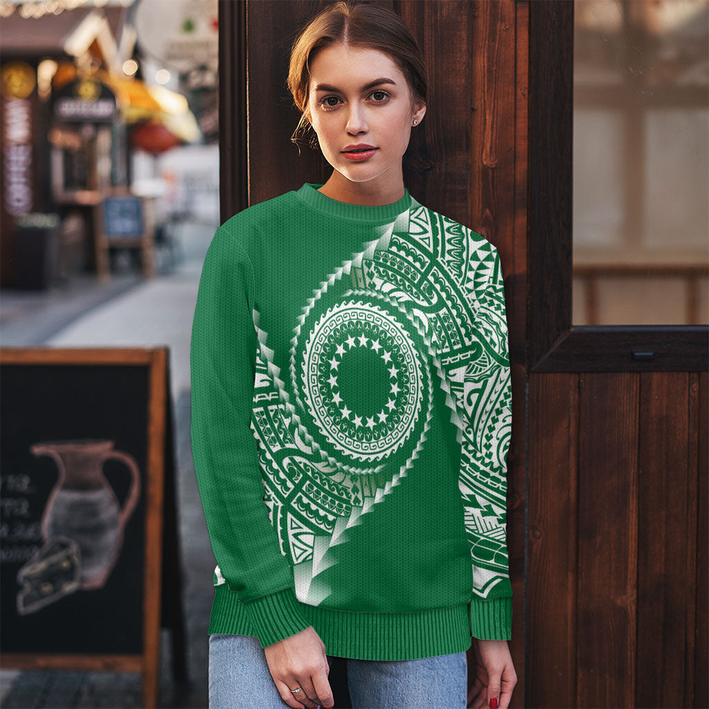 Cook Islands Gospel Day Ugly Christmas Sweater Green Tribal Curves LT05 - Polynesian Pride