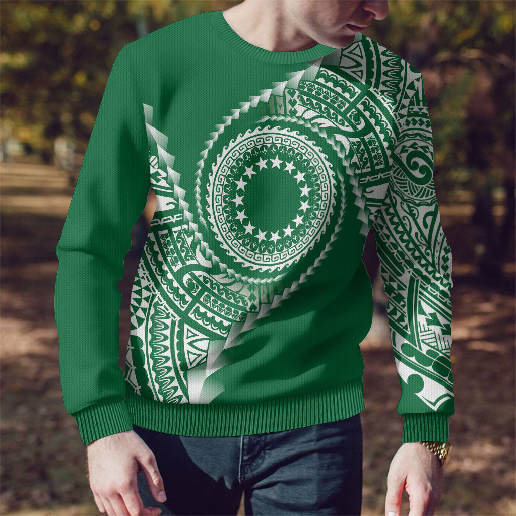 Cook Islands Gospel Day Ugly Christmas Sweater Green Tribal Curves LT05 - Polynesian Pride