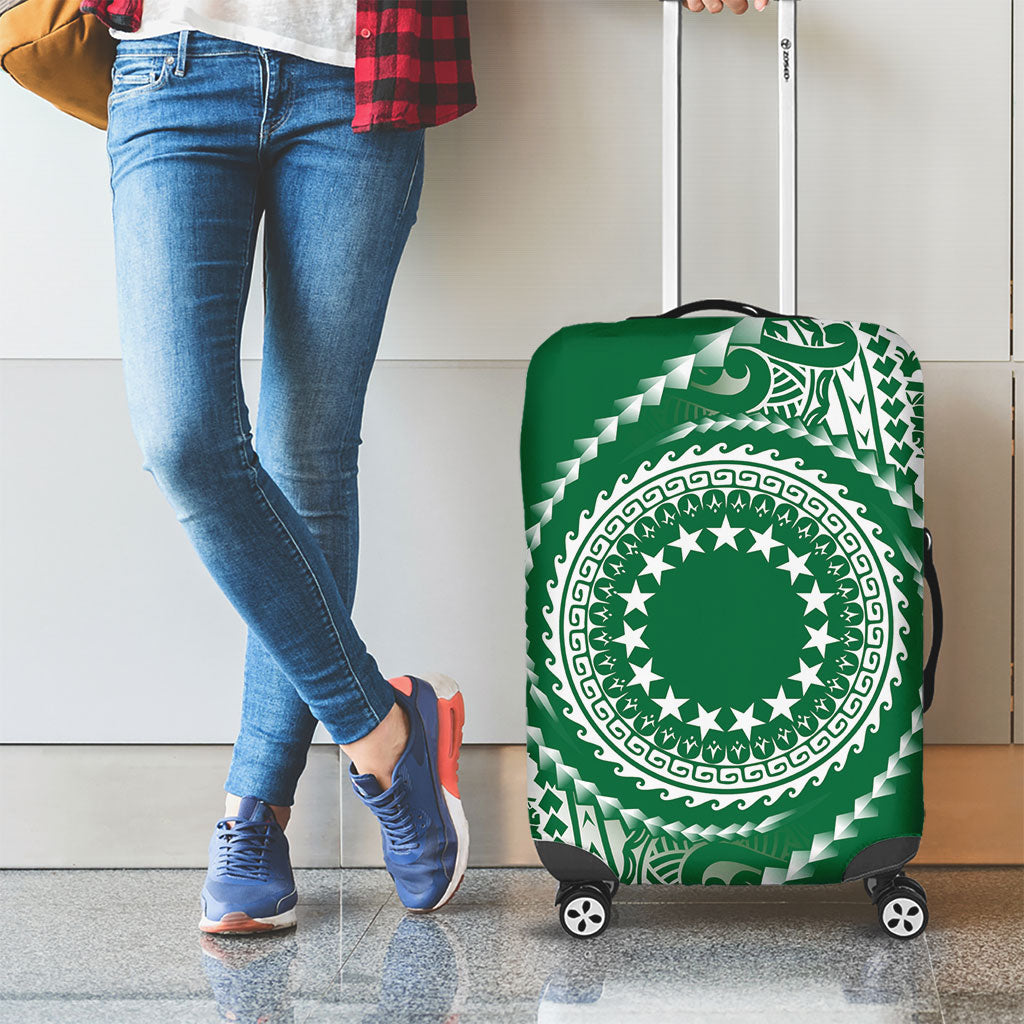 Cook Islands Gospel Day Luggage Cover Green Tribal Curves