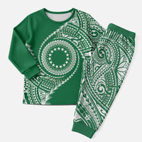 Cook Islands Gospel Day Christmas Pajama Set Green Tribal Curves LT05 Men Green - Polynesian Pride