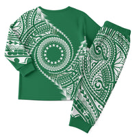 Cook Islands Gospel Day Christmas Pajama Set Green Tribal Curves LT05 - Polynesian Pride
