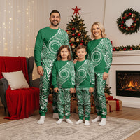 Cook Islands Gospel Day Christmas Pajama Set Green Tribal Curves LT05 - Polynesian Pride