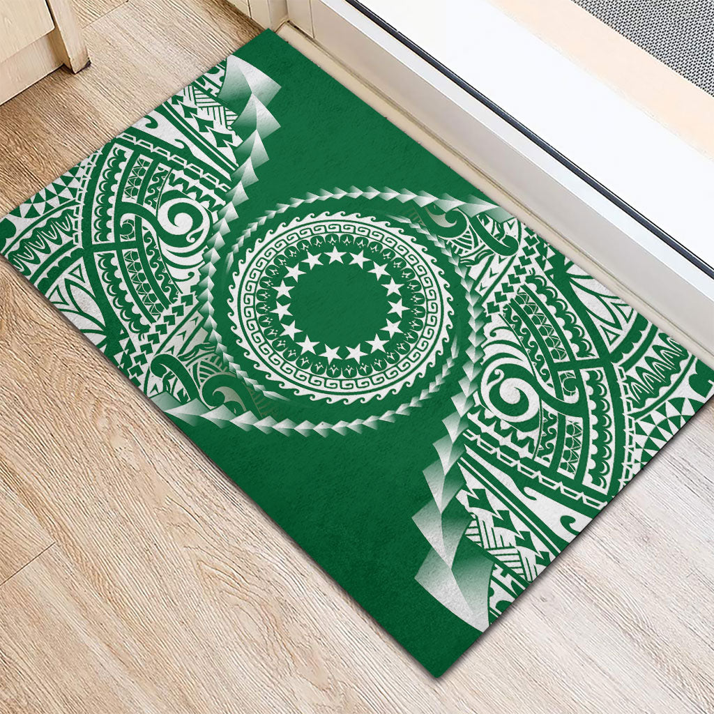 Cook Islands Gospel Day Rubber Doormat Green Tribal Curves LT05 - Polynesian Pride