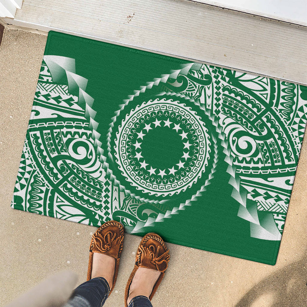 Cook Islands Gospel Day Rubber Doormat Green Tribal Curves LT05 - Polynesian Pride
