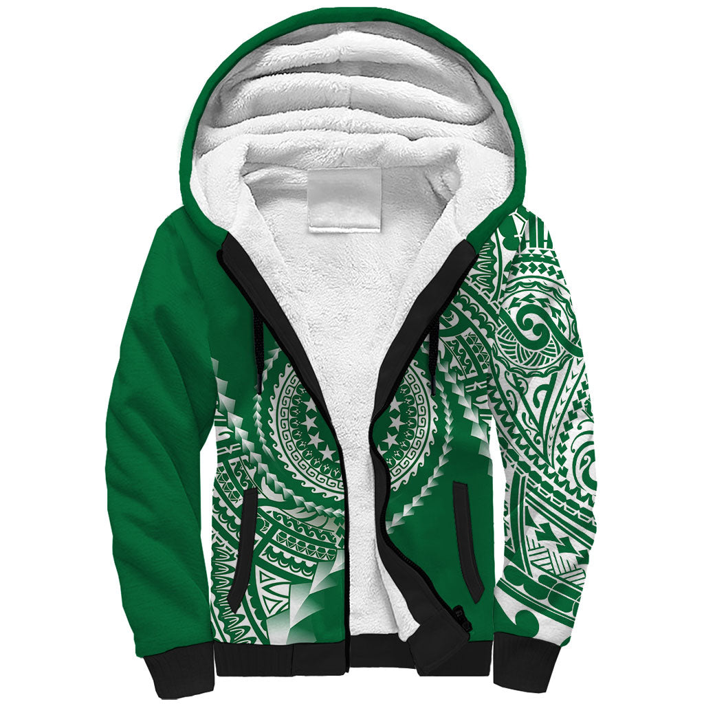 Cook Islands Gospel Day Sherpa Hoodie Green Tribal Curves LT05 Unisex Green - Polynesian Pride