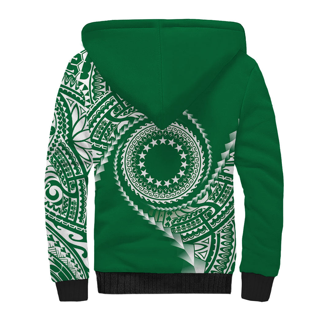 Cook Islands Gospel Day Sherpa Hoodie Green Tribal Curves LT05 - Polynesian Pride