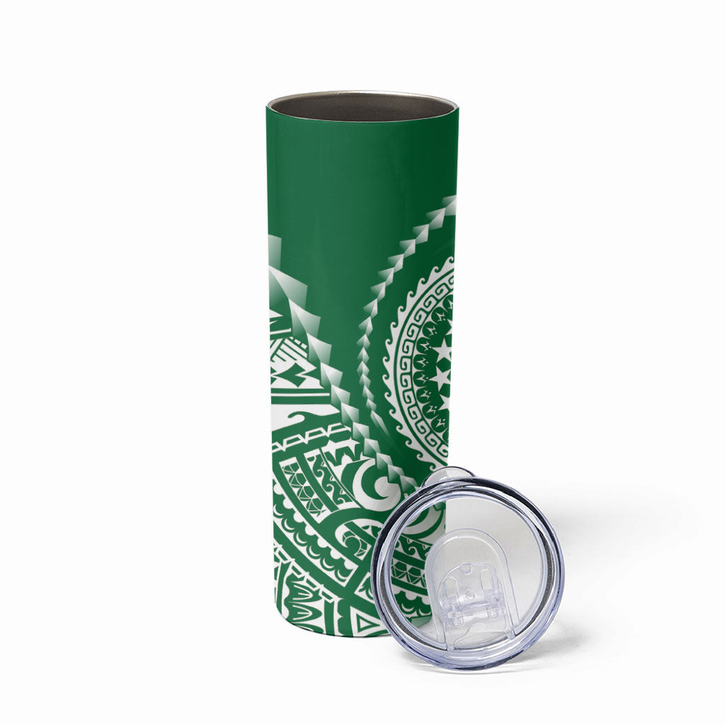 Cook Islands Gospel Day Skinny Tumbler Green Tribal Curves LT05 - Polynesian Pride