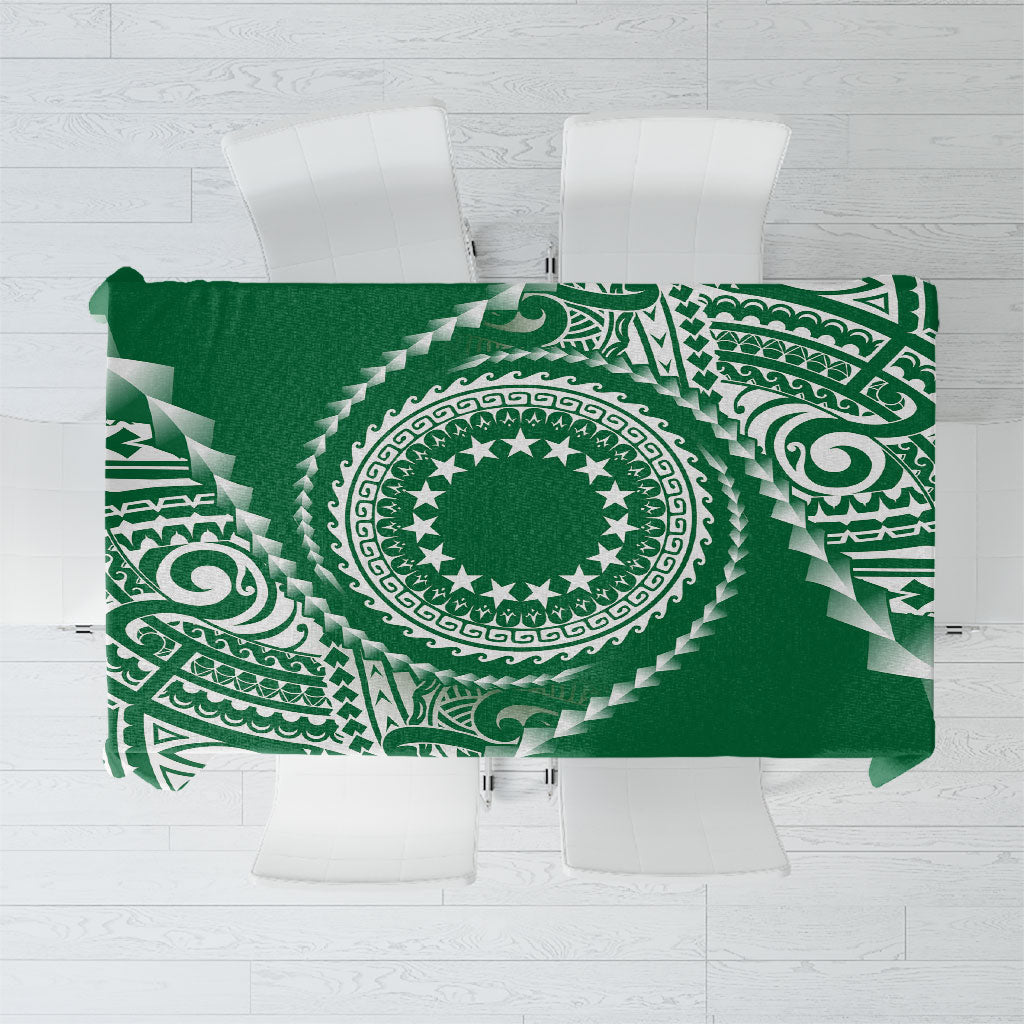 Cook Islands Gospel Day Tablecloth Green Tribal Curves