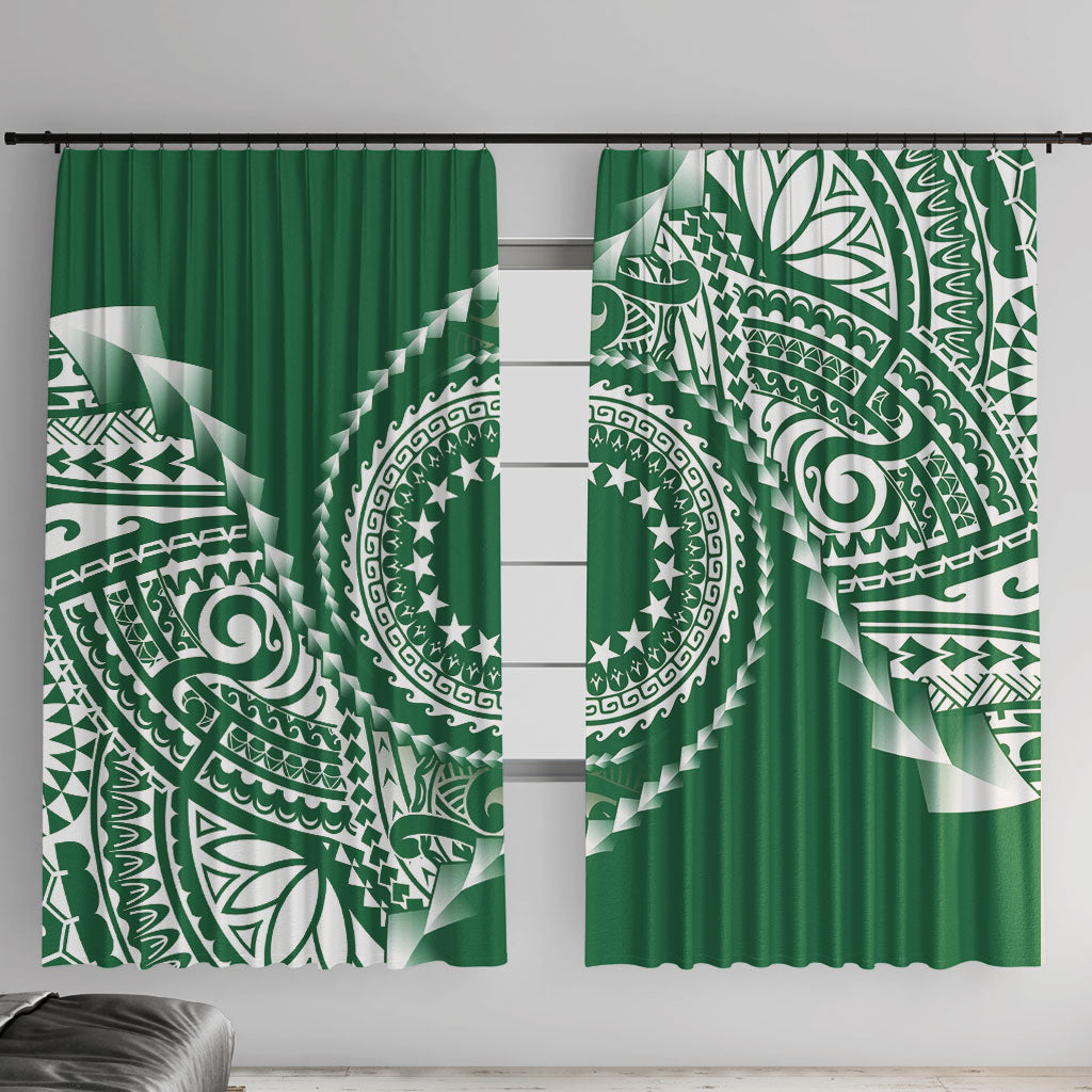 Cook Islands Gospel Day Window Curtain Green Tribal Curves LT05 With Hooks Green - Polynesian Pride