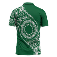 Cook Islands Gospel Day Zipper Polo Shirt Green Tribal Curves LT05 - Polynesian Pride