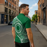 Cook Islands Gospel Day Zipper Polo Shirt Green Tribal Curves LT05 - Polynesian Pride